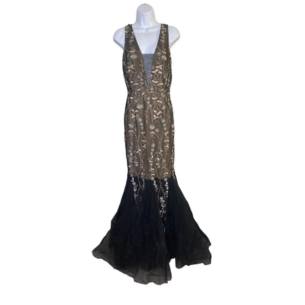 Dress The Population Selena Floral Embroidery‎ Sleeveless Body-Con Gown Sz Small